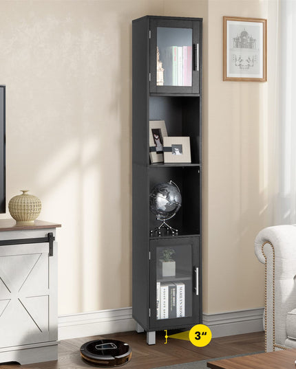 Tall Bathroom Cabinet, Home Bedroom Living Room Wood Linen Storage Cabinet Free Standing