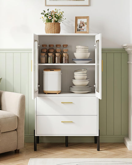 Giantex 47" H Buffet Sideboard Kitchen Cabinet w/Clear Doors & 2 Drawers
