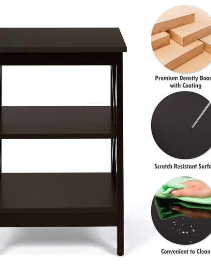 Nightstand 3-Tier X-Design W/Storage Shelves and Stable Structure Storage Organizer Display Sofa Side Table