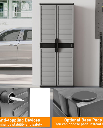 Giantex 68" Lockable Storage Cabinet | PP Garage Storage Shed with Doors & 3 Adjustable Shelves