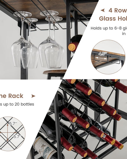 Giantex 5 Pieces Bar Table and Stools Set - Bar Height Table with Stools for 4, Kitchen Table Set with Wine Rack & Glass Holder