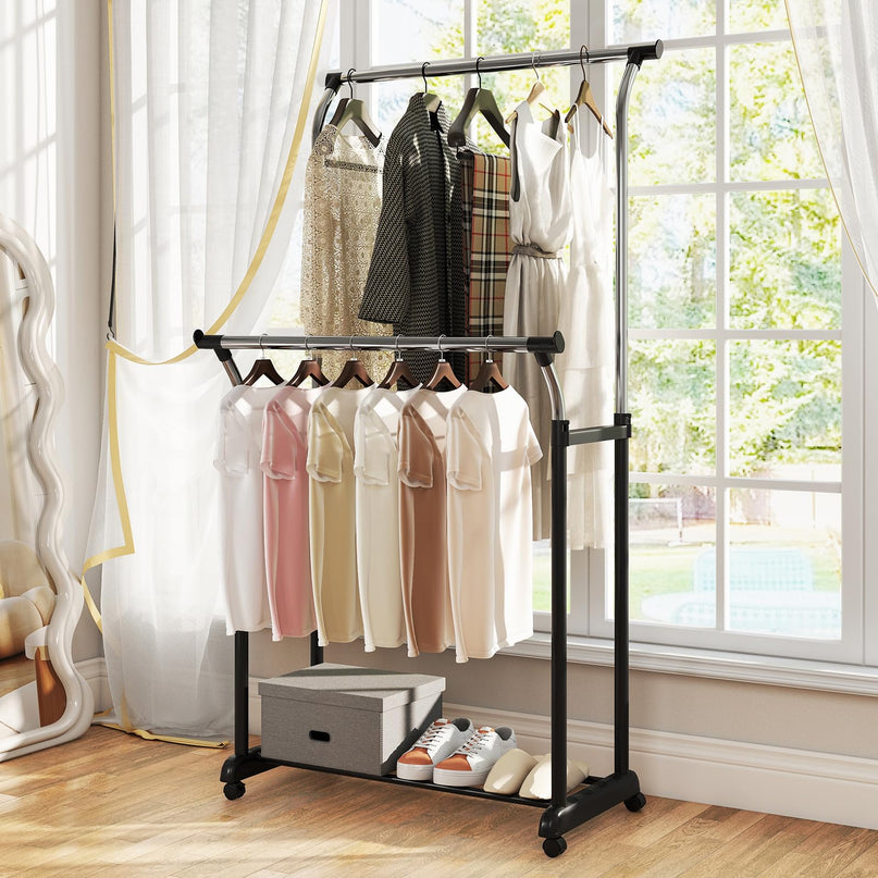 Giantex Portable Garment Clothes Rack with Adjustable Height & Wheels