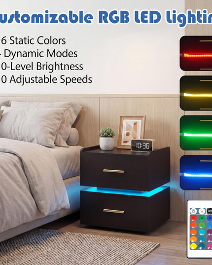 Giantex Semi-Floating LED Night Stand with Charging Station & 2 Storage Drawers (1/2)
