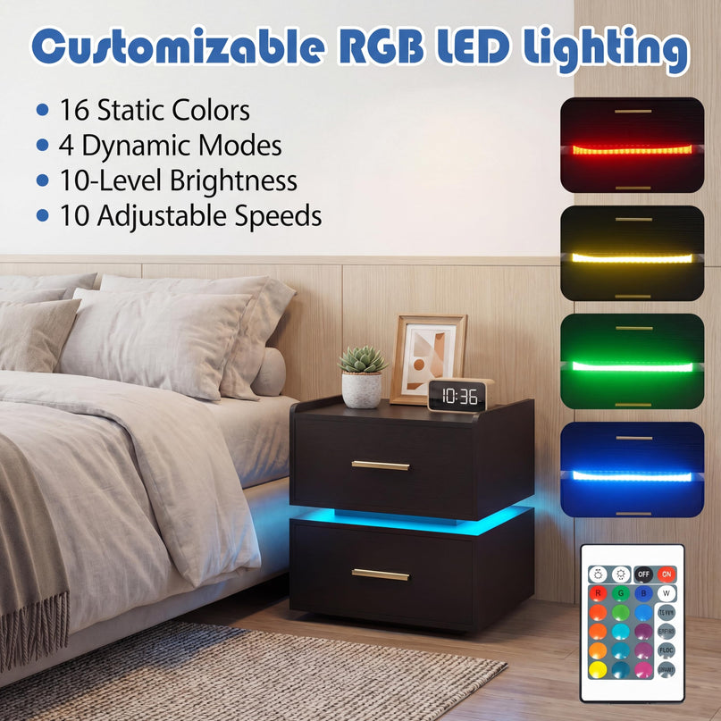Giantex Semi-Floating LED Night Stand with Charging Station & 2 Storage Drawers (1/2)