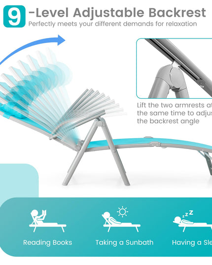 Giantex Folding Chaise Lounge Chair - Outdoor Reclining Chair with Removable Seat Cushion, Headrest Pillow
