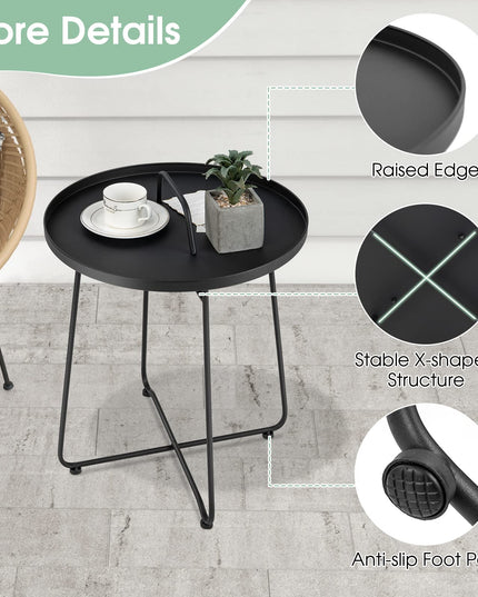 Giantex Outdoor Side Table with Handle - Metal Patio End Table