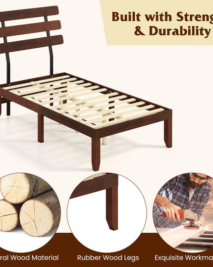 Giantex Mid-Century Modern Solid Wood Platform Bed with Wooden Slats Support & Retro Headboard