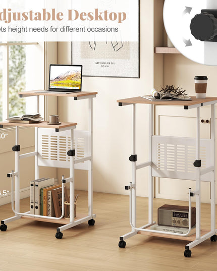 Giantex Height Adjustable Portable Laptop Cart on Wheels with Storage Shelves