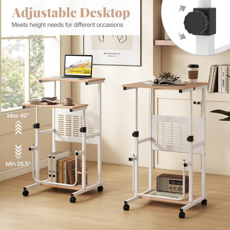 Giantex Height Adjustable Portable Laptop Cart on Wheels with Storage Shelves