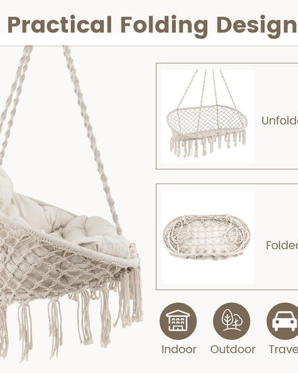 Giantex Hammock Chair, Macrame Hanging Chair with Removable Cushion,  Max 440 lbs, Swinging Chair, Beige