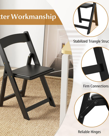 Giantex Folding Chairs, Wooden Dining Chairs Set, Padded Foldable Chairs w/Backrest