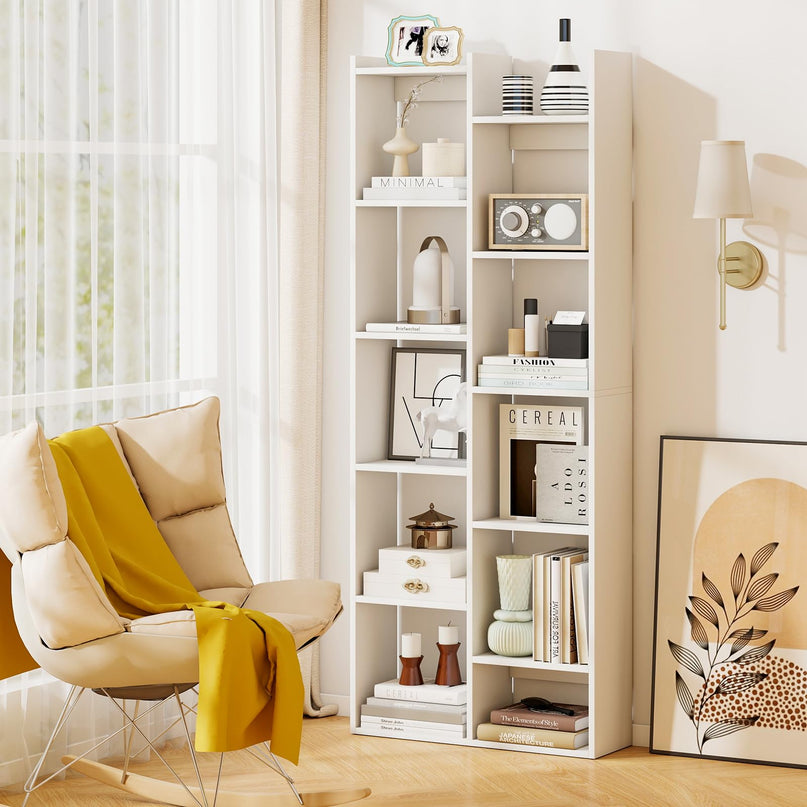 Giantex 11 Tier Bookcase with Staggered Shelves for Home Living Room Office