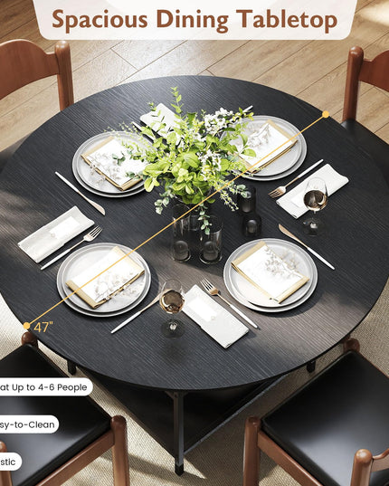 Giantex Table de Salle à Manger Ronde 47" pour 4-6 Personnes avec 2 Étagères de Rangement Ouvertes