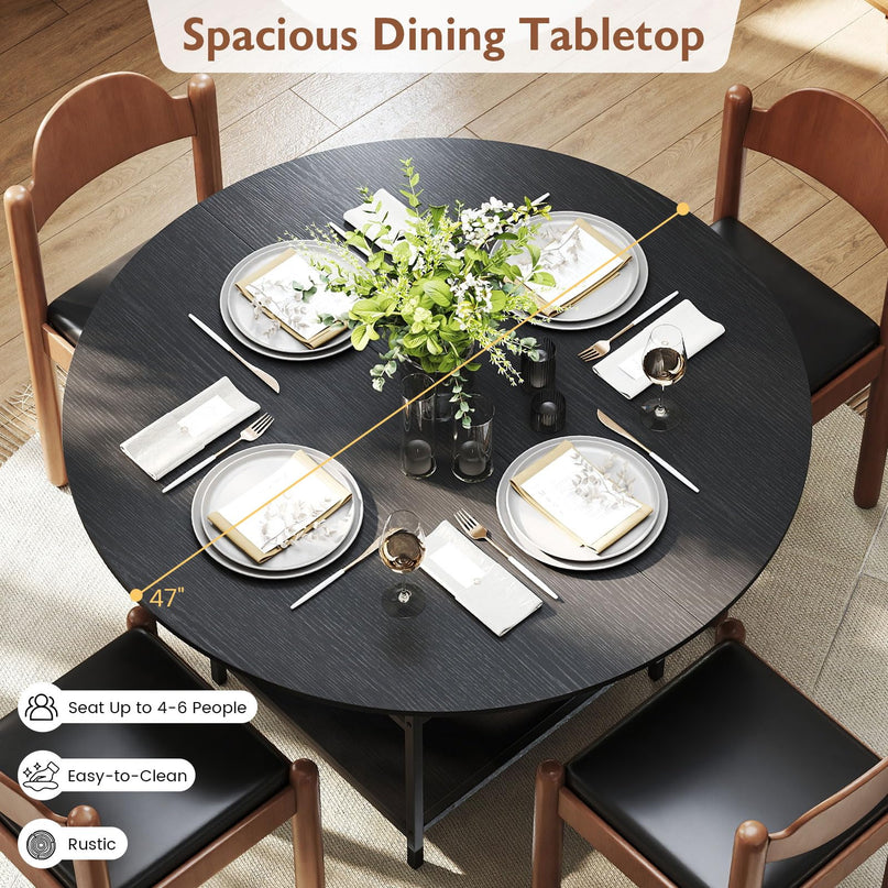 Giantex Table de Salle à Manger Ronde 47" pour 4-6 Personnes avec 2 Étagères de Rangement Ouvertes