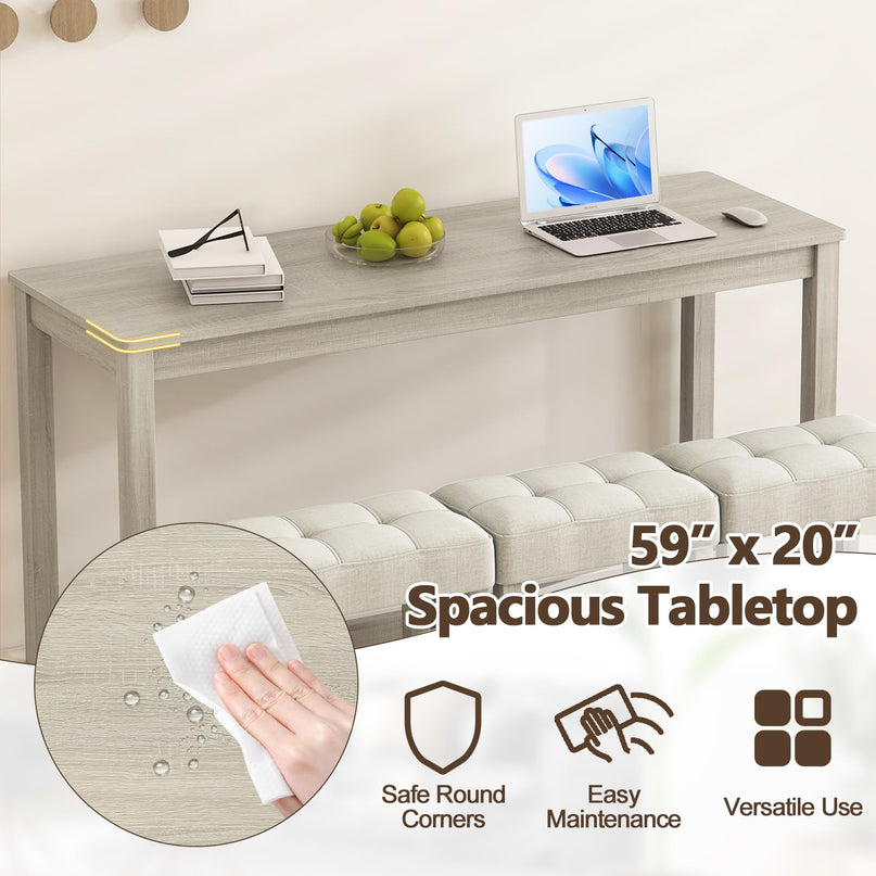 Giantex 4-Pieces Bar Table Set with Charging Station for Dinette Dining Room Kitchen