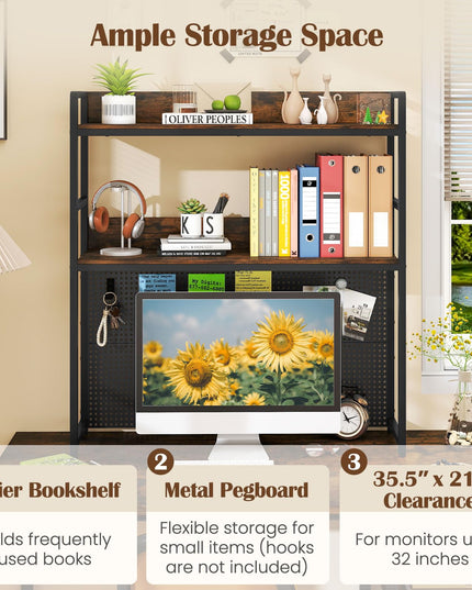 Giantex Desktop Bookshelf with Pegboard for up to 32" Computer Monitor