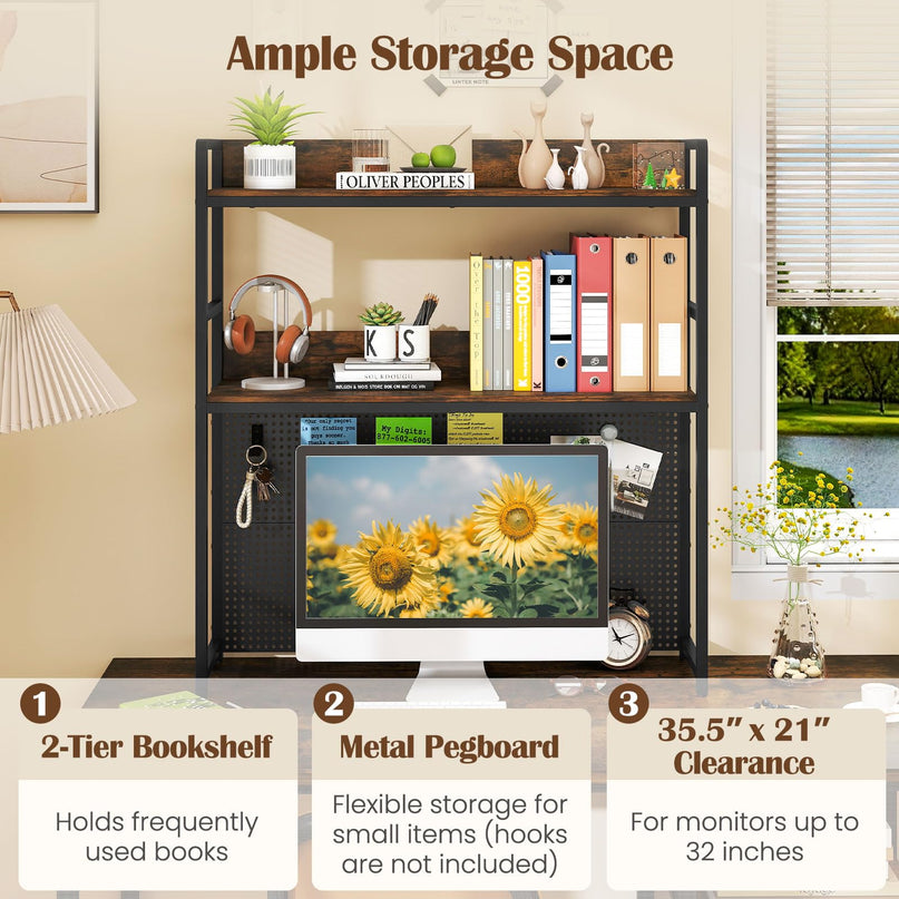 Giantex Desktop Bookshelf with Pegboard for up to 32" Computer Monitor