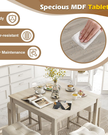 Giantex Dining Table Set for 4, 5-Piece Bar Table Set with 35”x35 Square Table, 18”x11 Padded Stools