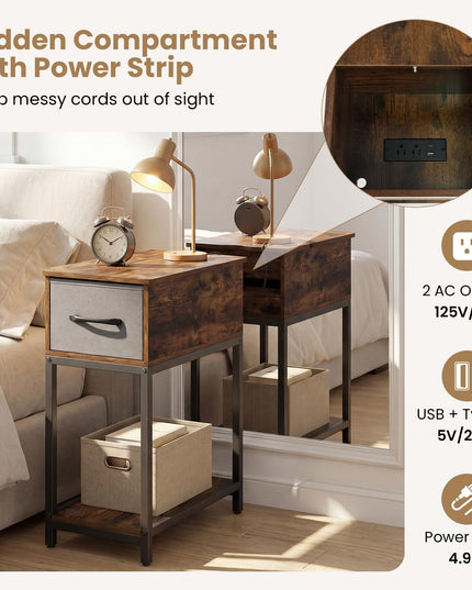 Table d'appoint étroite Giantex avec station de charge