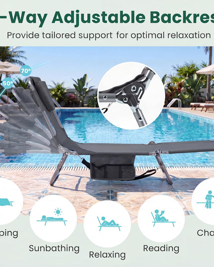 Giantex Folding Tanning Chair with Face Hole& 5-Position Adjustable Backrest (1/2)