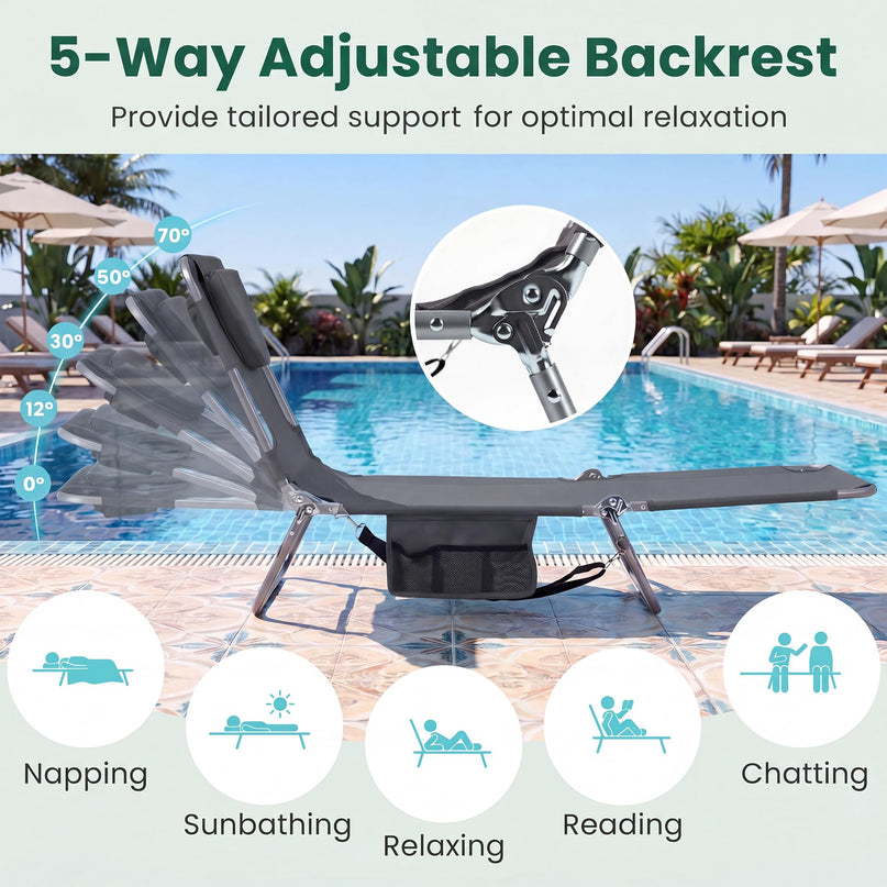 Giantex Folding Tanning Chair with Face Hole& 5-Position Adjustable Backrest (1/2)