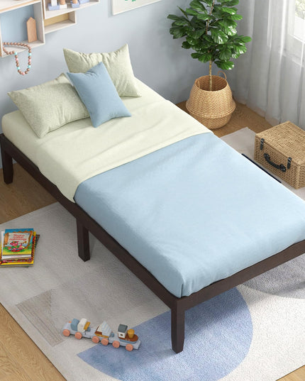 Giantex 14 Inch Twin Wood Platform Bed Frame, Minimalist Twin Bed Frame with Wooden Slats Support & Rubber Wood Legs