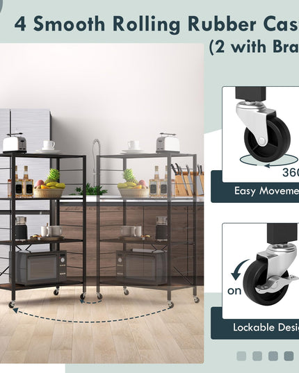 Giantex 4-Tier Folding Storage Shelf, Collapsible Shelving Unit w/Lockable Wheels & Adjustable Shelf