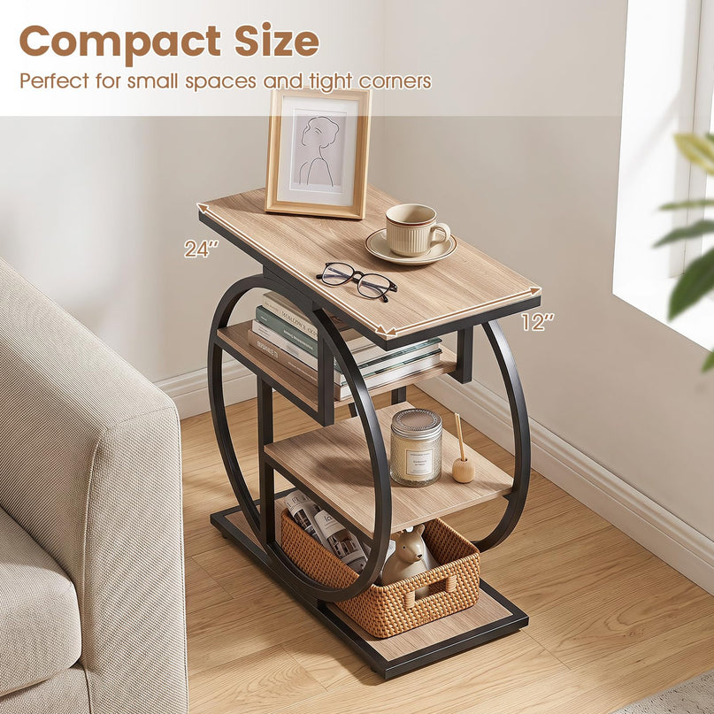 GIANTEX 4-Tier Narrow End Table with Storage & Geometric Metal Frame (1/2)