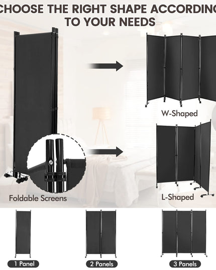 Giantex 4 Panel Room Divider, Folding Privacy Screen with Lockable Wheels, Rolling Partition Room Dividers