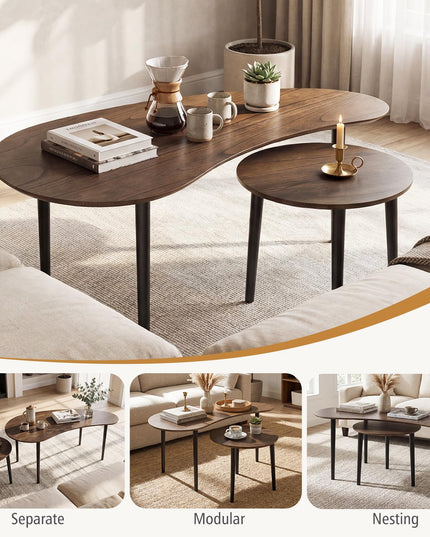 Giantex Lot de 2 tables gigognes avec pieds de support en bois massif