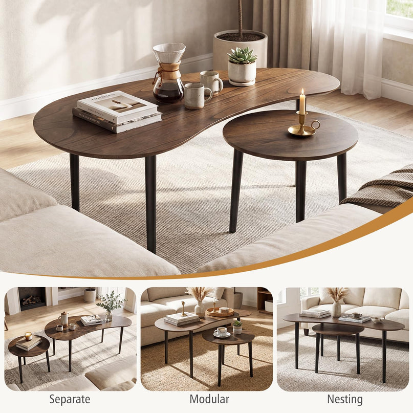 Giantex Lot de 2 tables gigognes avec pieds de support en bois massif
