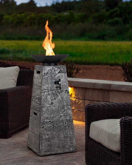 Giantex Outdoor Propane Fire Pit - 48 Inch Propane Fire Bowl Column with Lava Rocks & PVC Cover, 30,000 BTU Heat Output