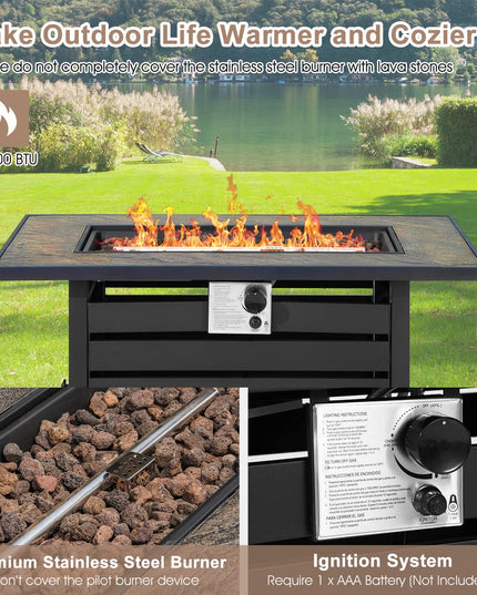Giantex 42" Propane Fire Pit - 50,000 BTU Rectangular Outdoor Gas Firepit with Lid
