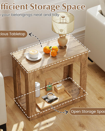 Giantex 2 Tier Farmhouse Side Table with Open Storage Shelf