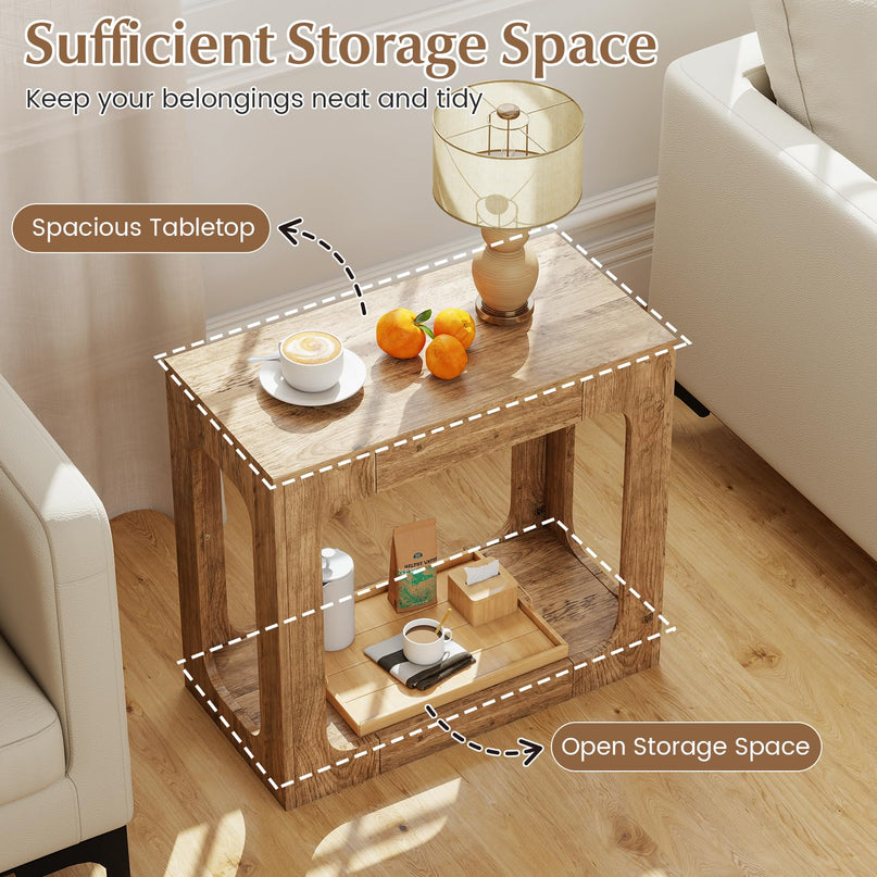 Giantex 2 Tier Farmhouse Side Table with Open Storage Shelf