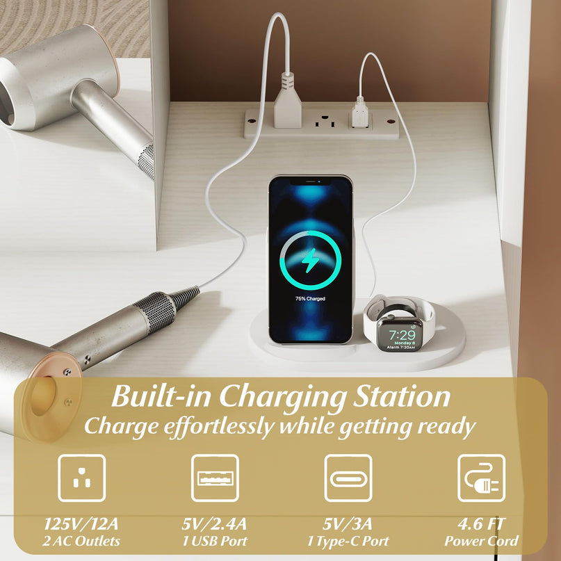 Vanity Desk with Charging Station for Bedroom