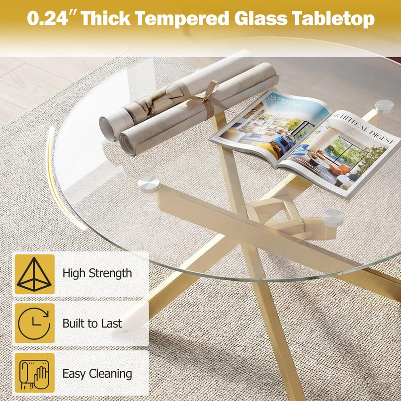 Giantex Round Glass Coffee Table 31.5" Modern Center Table