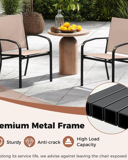 Giantex Stackable All Weather Outdoor Dining Chairs with Breathable Backrest & Wide Seat