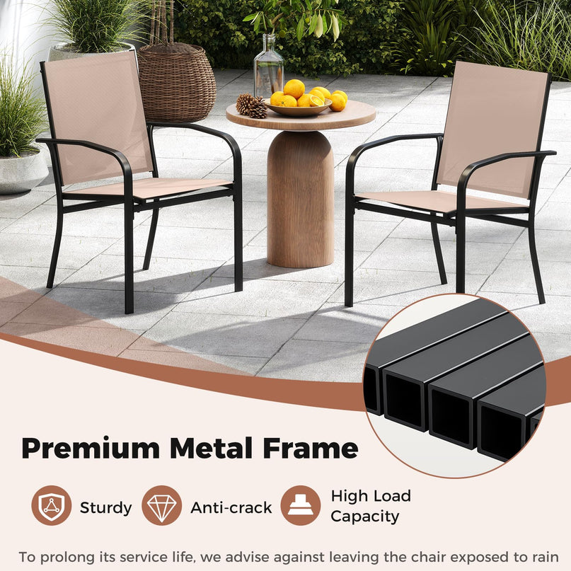 Giantex Stackable All Weather Outdoor Dining Chairs with Breathable Backrest & Wide Seat