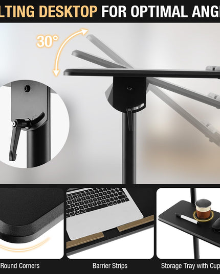 Giantex Mobile Laptop Podium, Height Adjustable Standing Desk with Storage Tray