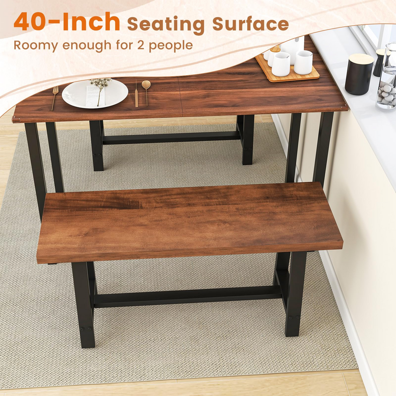 Giantex 40” Wood Dining Bench, 2 Person Entryway Shoe Bench with Metal Frame, Rectangular End of Bed Bench