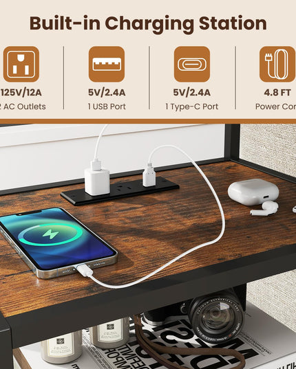 Giantex End Table with Charging Station | 28'' Tall Bedside Night Stand w/USB & Type-C Port (1/2)