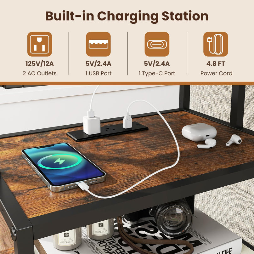 Giantex End Table with Charging Station | 28'' Tall Bedside Night Stand w/USB & Type-C Port (1/2)