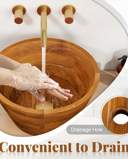 Giantex Teak Wood Vessel Sink - Bathroom Washbasin with Smooth Finish, Round Corner (16” x 16” x 8”)