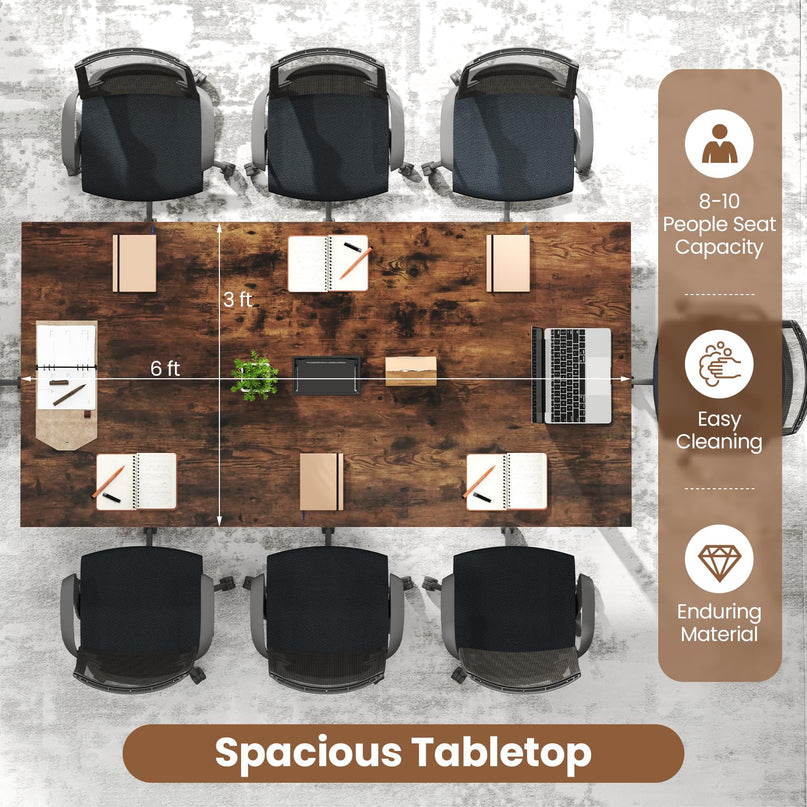 Giantex Modern 71" L x 35.5" W Large Meeting Table with Metal Frames for 8-10 People