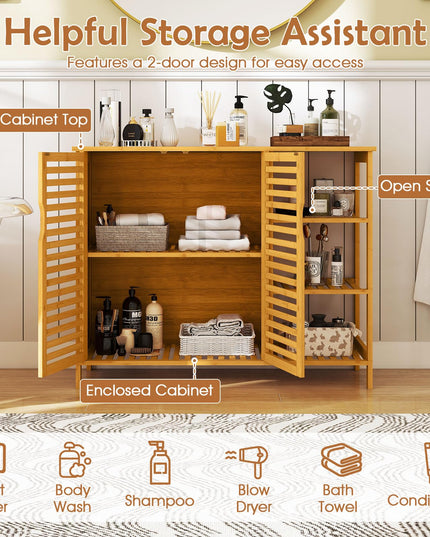 Giantex Bamboo Bathroom Storage Cabinet for Living Room