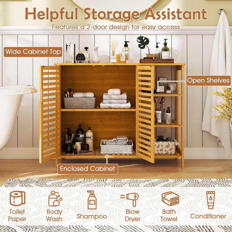 Giantex Bamboo Bathroom Storage Cabinet for Living Room