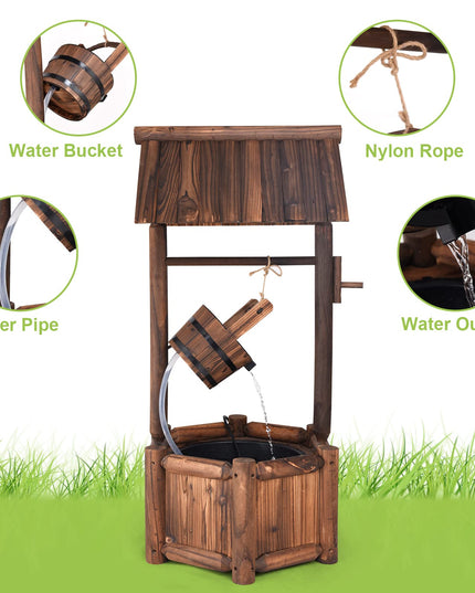 Giantex Wishing Well Water Fountain Rustic Wooden Outdoor Garden Decorative Fountain Backyard w/ Electric Pump