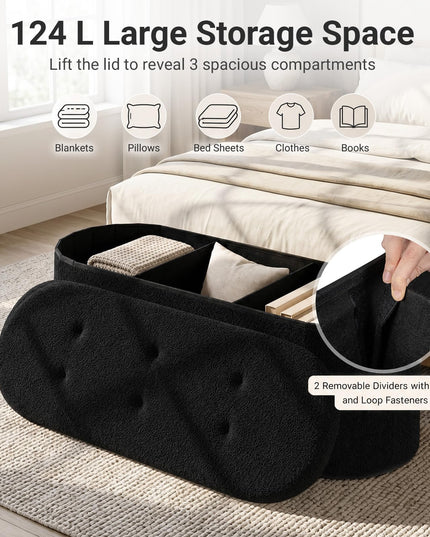 GIANTEX 43" Oval Storage Ottoman Bench with Dividers