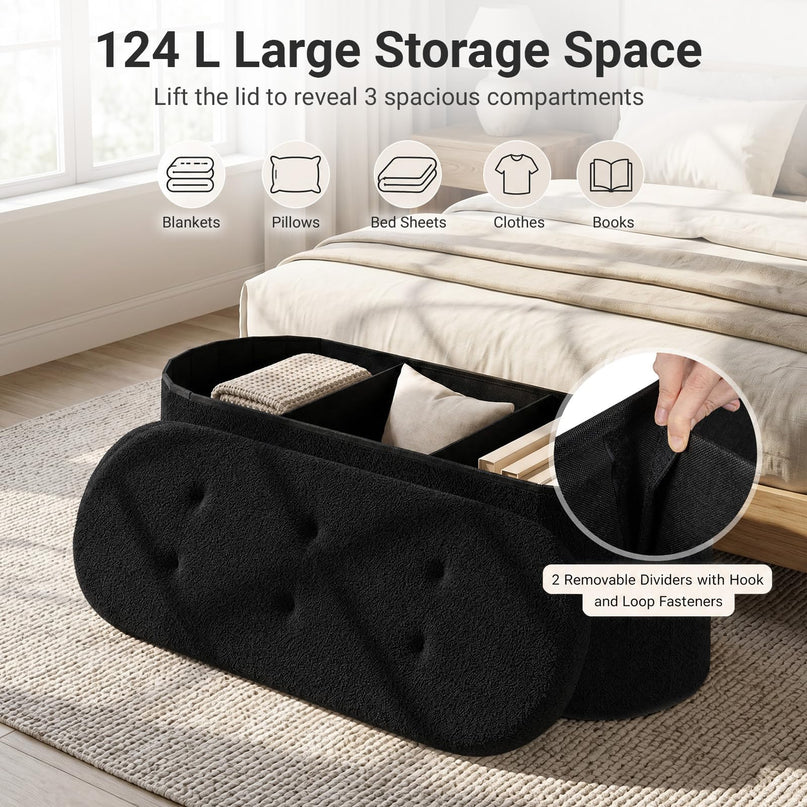 GIANTEX 43" Oval Storage Ottoman Bench with Dividers
